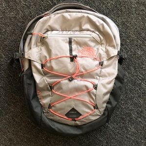 Grey and hot pink The North Face backpack